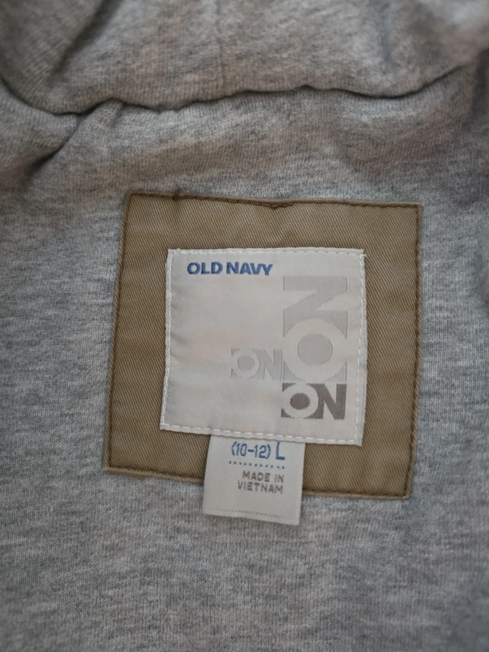 Old Navy Kids 10-12 Large Khaki Utility Jacket with Grey Hooded Liner